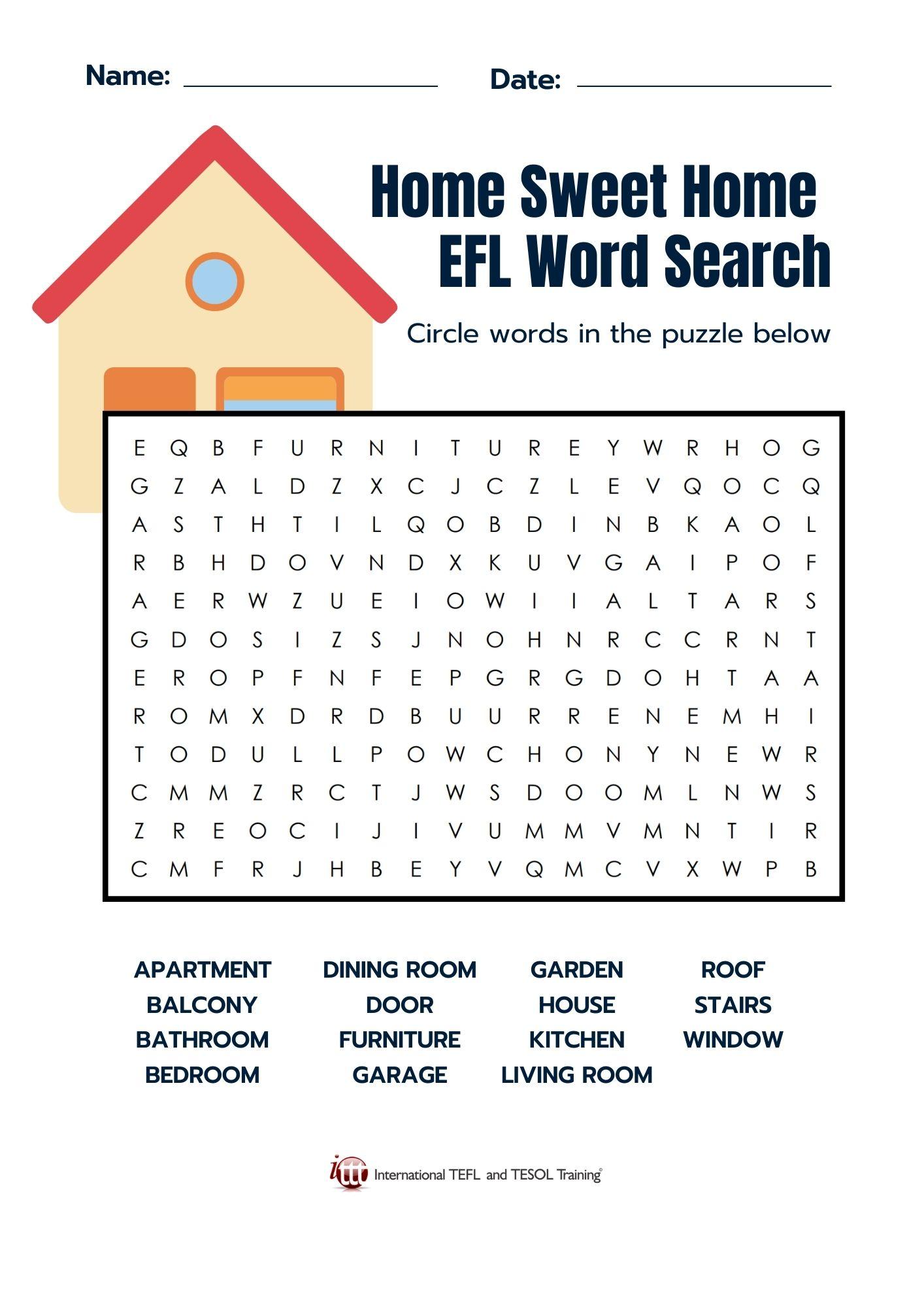 Household items word search: English ESL worksheets pdf & doc