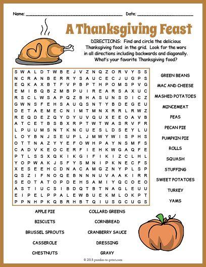 free printable thanksgiving foods word search