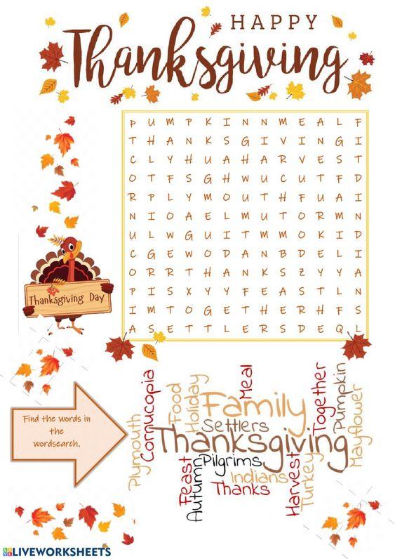 Happy Thanksgiving Word Search Worksheet ITTT