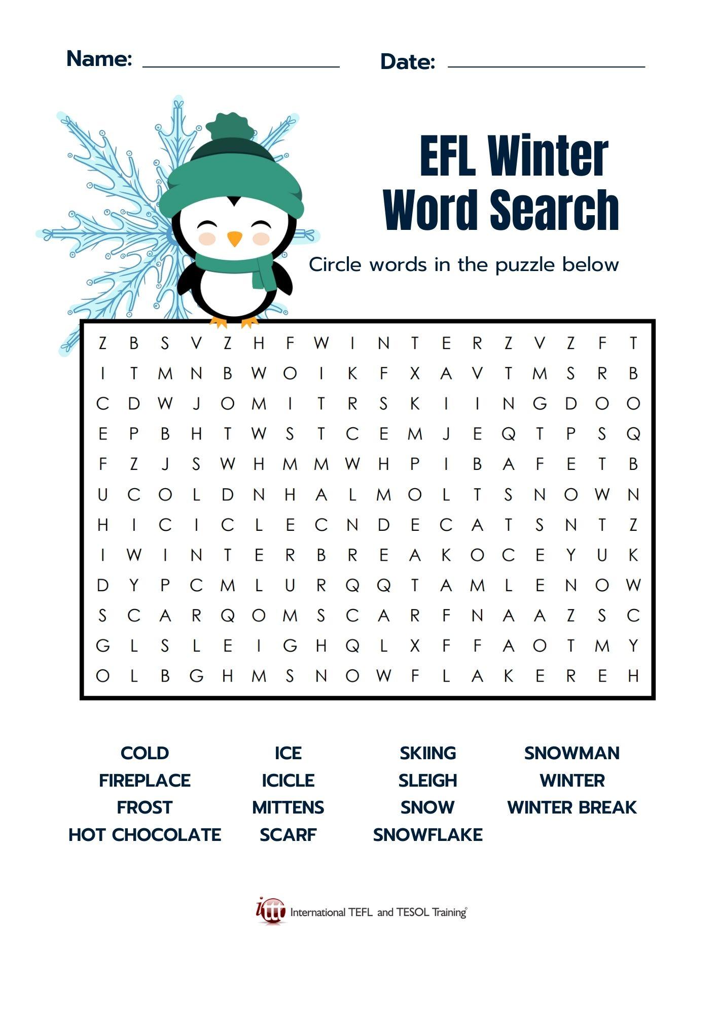 Grammar Corner Winter EFL Word Search