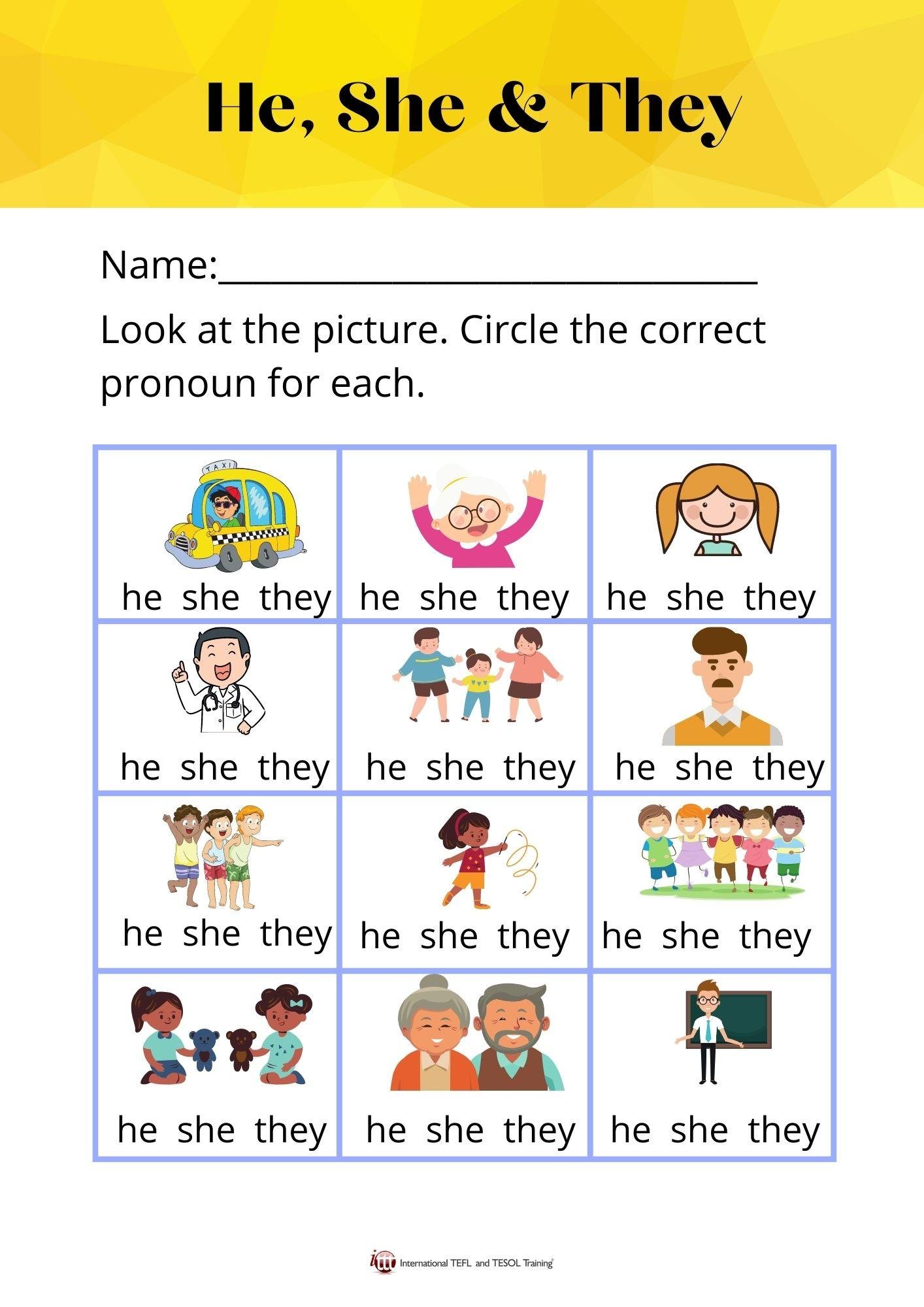 He She They Pronoun EFL Worksheet ITTT