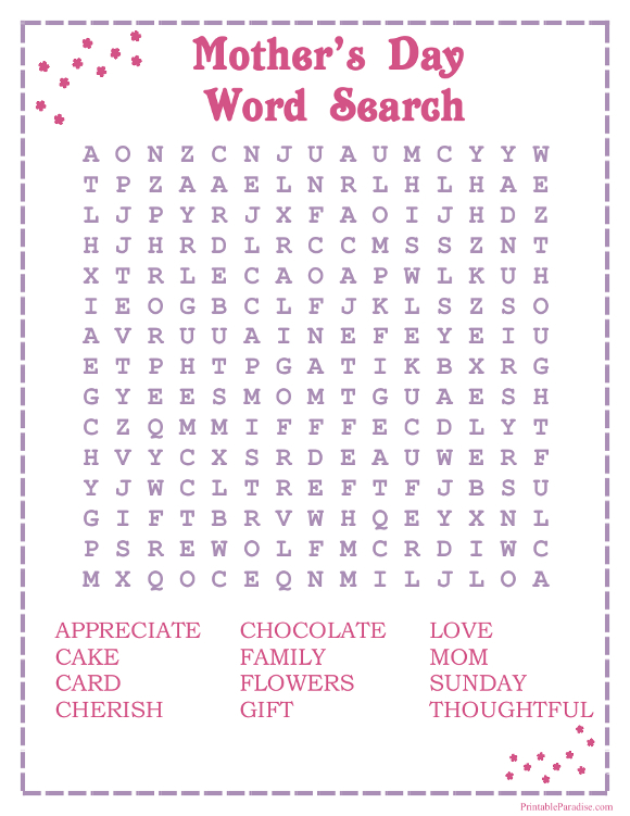 Mother s Day Word Search Printable ITTT