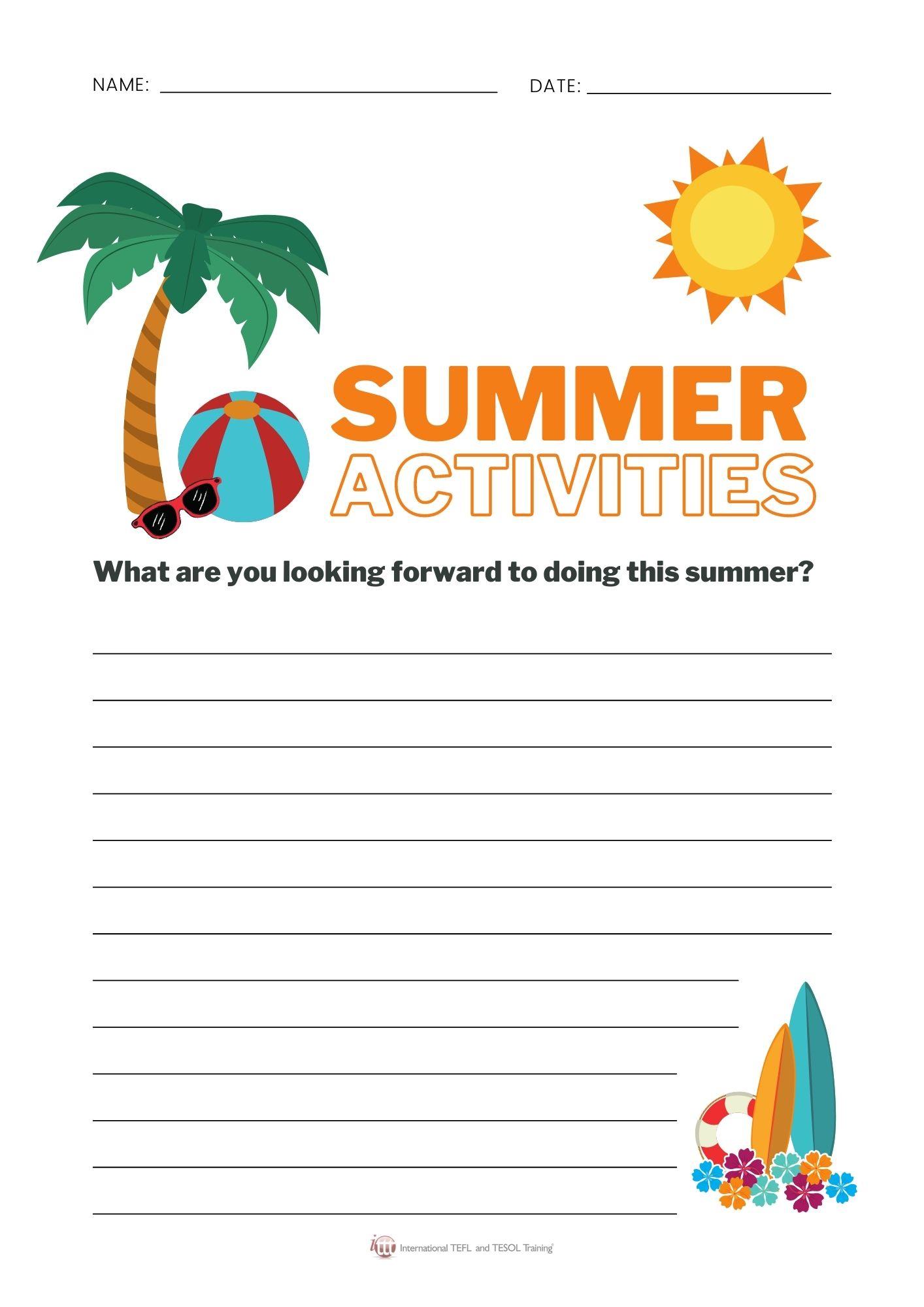 Summer Activities Writing Activity 