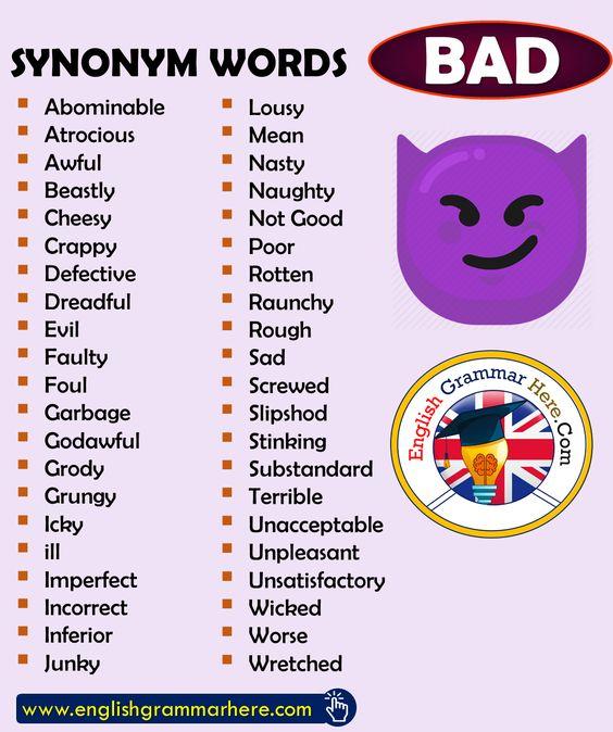 Synonym Words For BAD ITTT